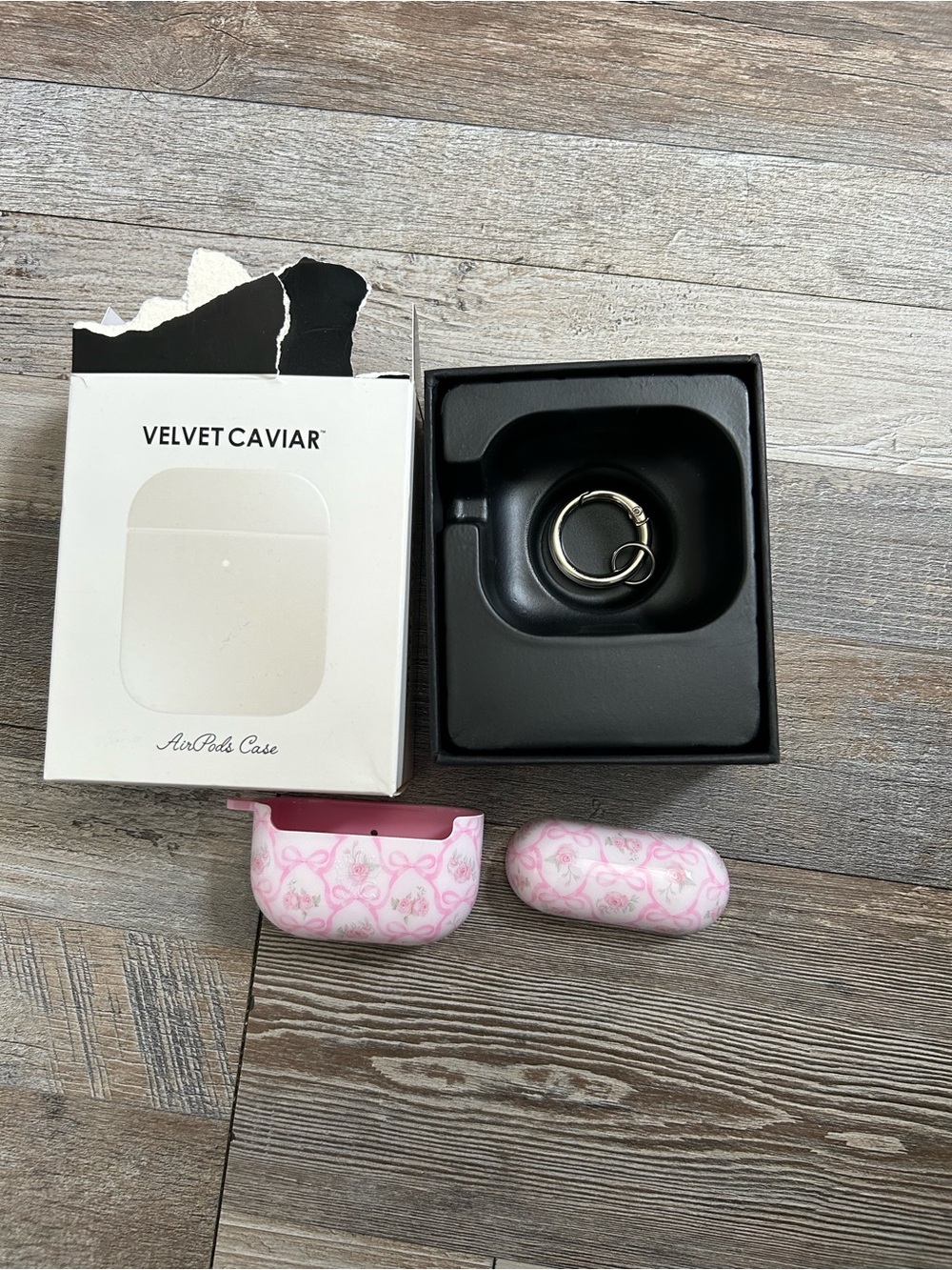 Velvet Caviar White Packaging Box with Black Accent Air Pod 3 case